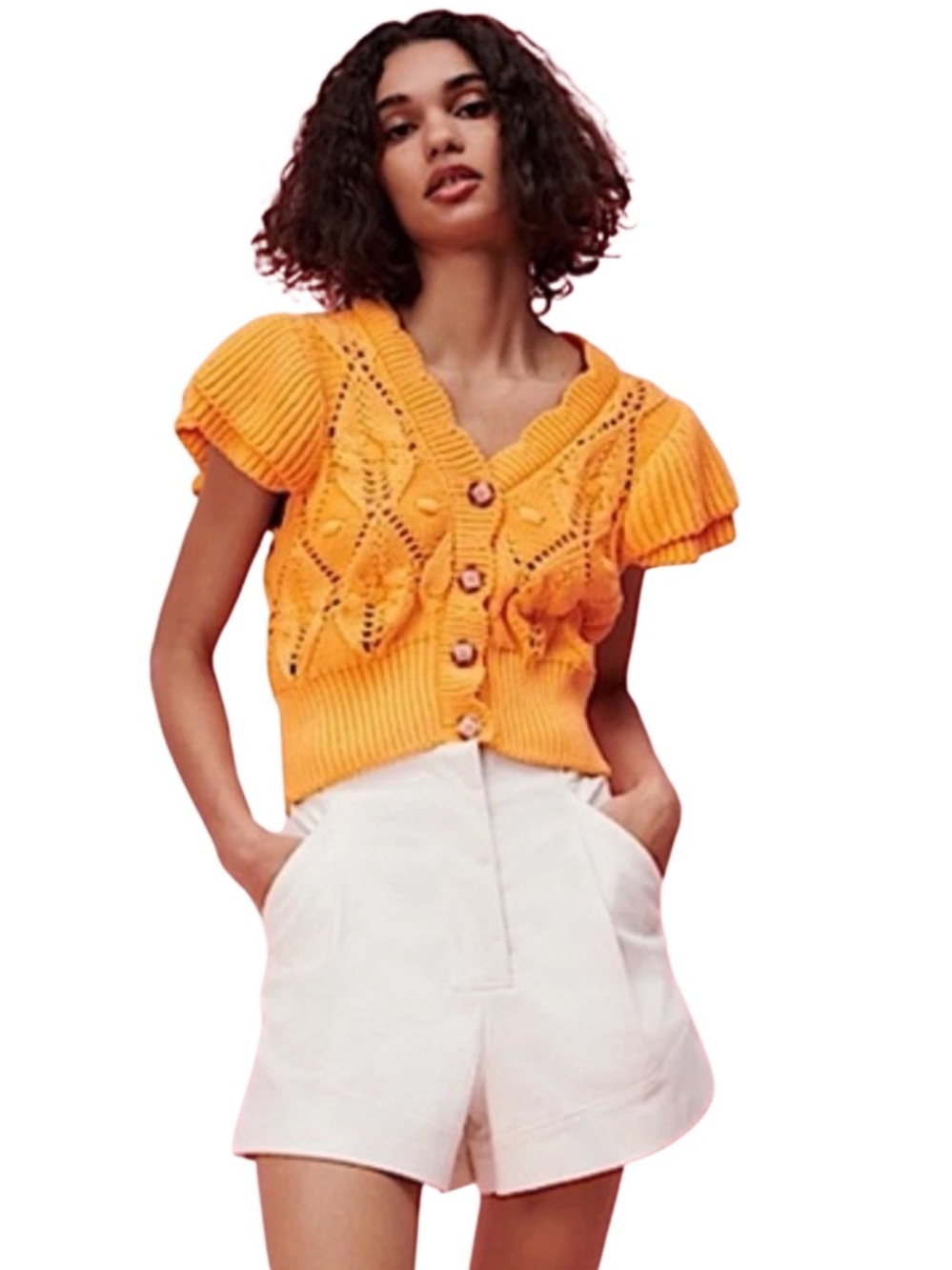 Zara womenโs orange crochet embroidery knit cardigan top in size small
